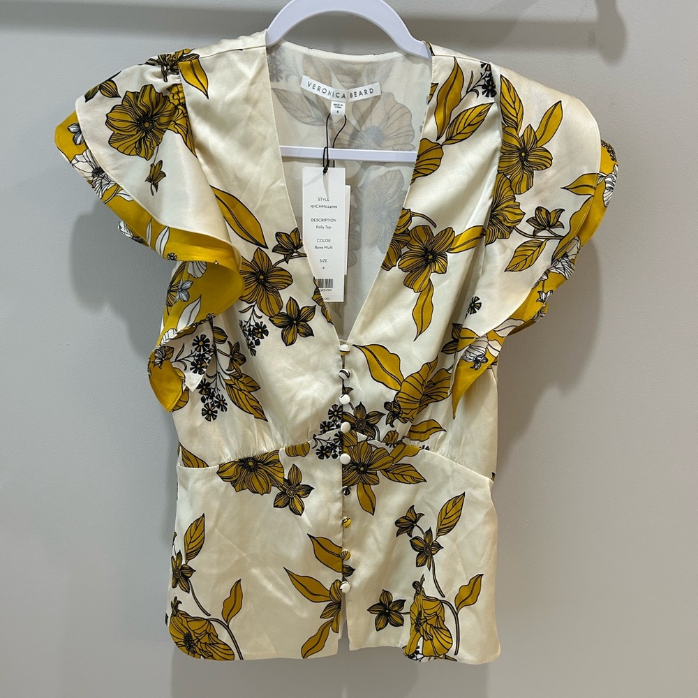 Veronica Beard Yellow Floral Women's Top